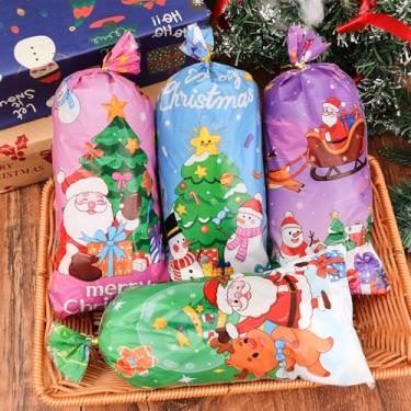 Imagem de 50 unidades de saco de presentes de Natal, sacos de doces de festa de Natal com 50 peças de gravatas douradas, 5 estilos de presentes de presente para lembrancinhas de festa de Natal (estilo 4, 27,5 x