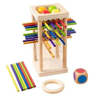 Imagem de Brinquedo Educativo Montessori de Madeira, Torre de Equilíbrio com Varetas Coloridas,16.5cm x 8cm, com Dados e Bolas para Desenvolvimento Infantil