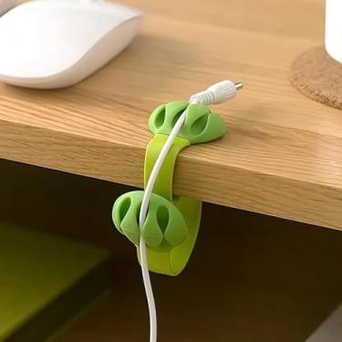 Imagem de Pacote único de clipes de gerenciamento de cabos – organizador de cabos autoadesivo para mesa, mesa de cabeceira, escritório | Suporte de fio verde para carregadores, cabos USB (sem furadeira