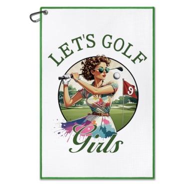 Imagem de DYJYBMY Let's Golf Girls Toalha de golfe estampada com clipe, acessórios de golfe toalha para mulheres, presentes de aniversário de Natal para mulheres golfistas, presentes de agradecimento para