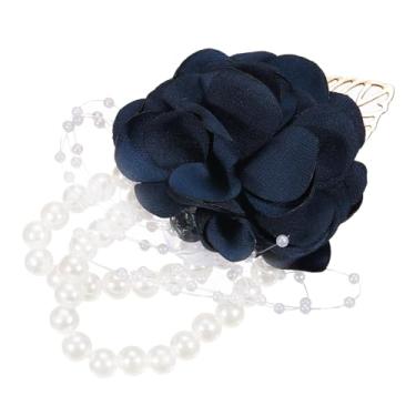 Imagem de Pulseiras de flores artificiais de corpete de pulso, pacote com 1 noiva de pulso rosa, noivo decorativo para cerimônia de casamento, festa de formatura, aniversário, 9 x 7 cm, azul marinho, One Size