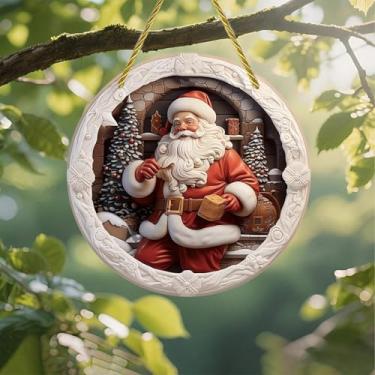Imagem de Apanhador solar de acrílico colorido, cena de Natal com lareira de Papai Noel, janela suspensa de 18 cm, decoração de arte de parede com design de vitral impresso, ideia de presente e ornamento de