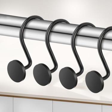 Imagem de Ganchos de cortina de chuveiro cromados à prova de ferrugem, anéis de metal resistentes para banheiro, cabides decorativos modernos, design redondo (preto)