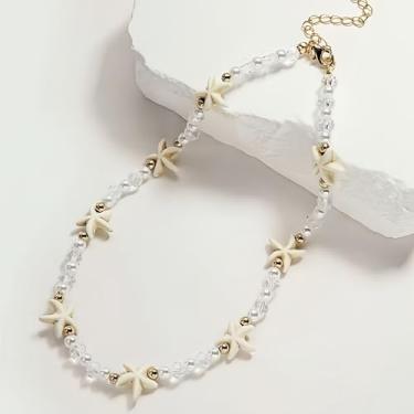 Imagem de Colar com contas de cristal de pérola, colar de estrela-do-mar, colar ajustável para mulheres, presente de joias de Natal