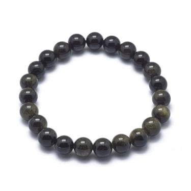 Imagem de 10 pulseiras elásticas de contas de obsidiana com brilho dourado natural de 8 mm para mulheres e homens, joias de Natal, presente de ano novo, diâmetro interno: 5,5 ~ 6 cm (5,5 ~ 6 cm)