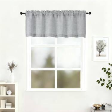 Imagem de Lecloud Saia cinza para janela de 45,7 cm de comprimento, cortinas de cozinha macias texturizadas de linho sintético com filtro leve, cortinas curtas arejadas com bolsos de haste para banheiro, porão