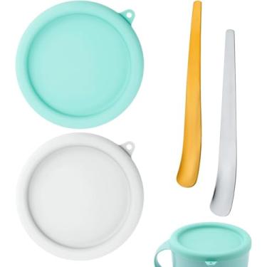 Imagem de 2 peças de tampa de silicone para máquina de sorvete Dash My Mug, tampas de substituição sem BPA e capas de armazenamento com 2 colheres de aço inoxidável, tampas universais de silicone herméticas