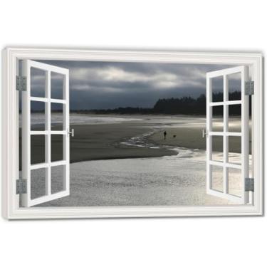 Imagem de The Road In The Middle Of The WaterImpressão artística em tela de ilusão de janela falsa, arte de parede com vista panorâmica real para sala de estar 80 x 120 cm emoldurada