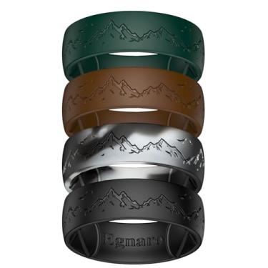 Imagem de Egnaro Anéis de casamento masculinos de silicone, pulseiras de noivado de borracha com gravação de 8,5 mm de largura, 2,5 mm de espessura, pacote múltiplo para treino, viagem, academia