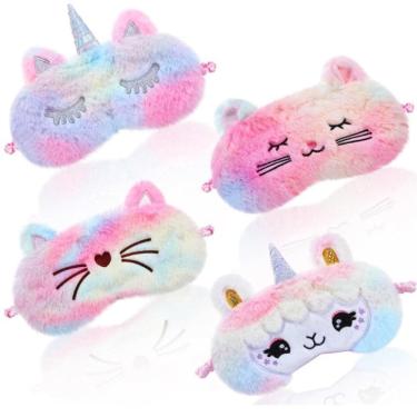 Imagem de Máscaras de dormir: 4 peças de bicho de pelúcia, unicórnio e gato para todas as idades