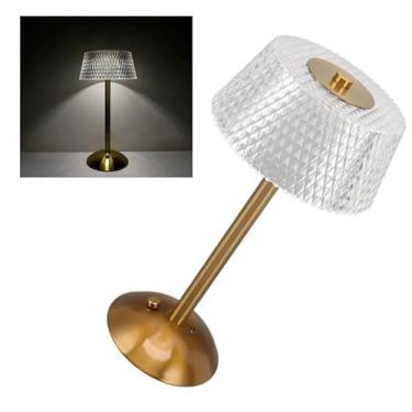 Imagem de Luminária Abajur de Mesa LED, 3 Temperaturas de Cor, Base Dourada, Cúpula Cristal Geométrica, Recarregável, Iluminação Decorativa para Casa