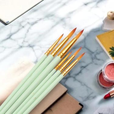 Imagem de Generic Conjunto de 6 pincéis de tinta, conjunto de 6 peças com pontas pontiagudas, tipo de tinta aplicável, guache, cerdas de ponta redonda, nylon, madeira verde