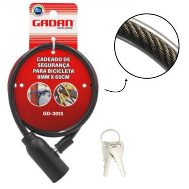 Imagem de Trava com cadeado articulado para bicicleta  Bike Portão 2 chaves cabo de aço 8mm x 650mm