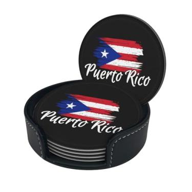 Imagem de Lindo conjunto de porta-copos com bandeira de Porto Rico 6 peças com suporte, porta-copos para bebidas, porta-copos de café, adequado para tipos de xícaras