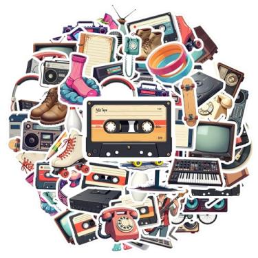 Imagem de 70 peças de adesivos retrô eletrônicos com tecnologia musical de brinquedo de recompensa de professor adesivos de grafite musical para guitarra, laptop, capacete, skate, laptop, bagagem, álbum de