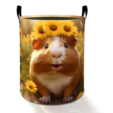 Imagem de Cesto de lavanderia de porquinho da índia com girassol para meninos, meninas, crianças e adultos, cesto de armazenamento de roupas Oxford dobrável à prova d'água, organizador de animais de estimação