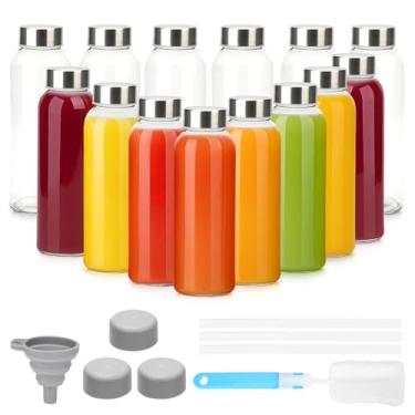 Imagem de Luxfuel Garrafas de vidro de 290 ml com tampas, garrafas de água de vidro pequenas reutilizáveis com tampa e canudos de aço inoxidável para leite, suco, gengibre e vitaminas, recipientes de viagem à