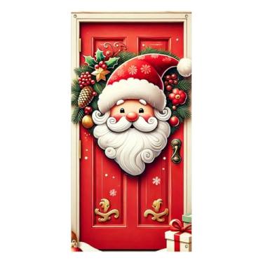 Imagem de BlissYard Capa de porta de Natal 99,5 x 188 cm Faixa de porta de guirlanda de Papai Noel festiva decoração de varanda painel de porta de feriado sazonal Feliz Natal fundo de entrada para ambientes