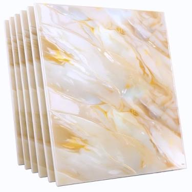 Imagem de 10 Peças Placas Adesivas de Parede 3D, Efeito Mármore Bege Tamanho Grande 60x60cm, Impermeável, Autocolante, Alto Brilho