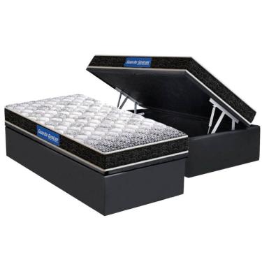 Imagem de Cama Box Baú Solteiro: Colchão Molas Ensacadas Probel D23 Guarda Costas Super Resistente + Base Crc Suede Gray (88x188)