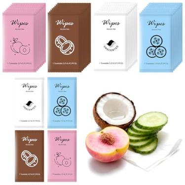 Imagem de Toalhetes individuais para as mãos, lenços umedecidos embalados individualmente, limpeza a granel, tamanho de viagem, lenços umedecidos para casamento, viagem, restaurante, churrasco (pepino, coco