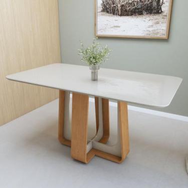 Imagem de Mesa de Jantar Retangular 160cm Tampo com Vidro Sintonia - Móveis Lopa