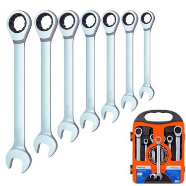 Imagem de Jogo de Chaves Combinadas com Catraca 7 Peças 819 mm em Aço Cromo Com 