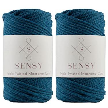 Imagem de 2 novelos de cordão de macramê premium Sensy 3 mm 100% algodão, 70 m, 3 fios torcidos, corda de macramê, fio de algodão de corda de macramê, fio de macramê (pavão)