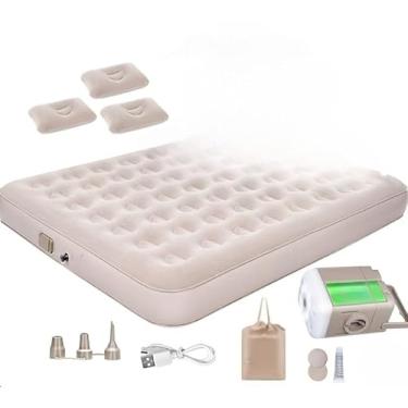 Imagem de Colchão Inflável para Casal com Bomba e Bateria Removível - Perfeito para Camping(203 * 183 * 28cm)