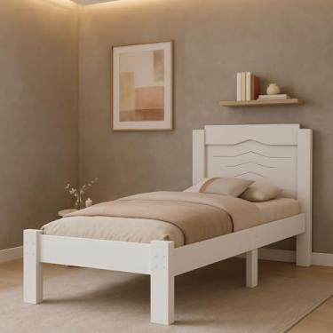 Imagem de Cama Sofia Solteiro Resistente De MDF Moderna Com 6 Pés Para Quarto (Branco)