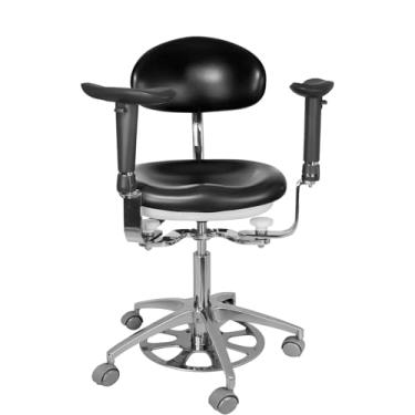 Imagem de Tankredrug Cadeira móvel dinâmica odontológica giratória 360° EUA banco médico com apoio de braço altura encosto ajustável controle de pé couro PU (preto)