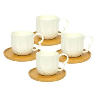 Imagem de Conjunto 4 Xícaras Oásis De Cerâmica C/Pires Café Chá 90ml - Haüskraft