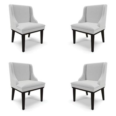 Imagem de Kit 4 Cadeiras Decorativas Sala De Jantar Base Fixa De Madeira Firenze Linho Cinza/preto G19