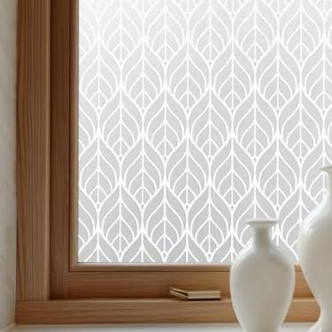 Imagem de OHTMERU Película de privacidade para janela decorativa para porta da frente, adesivo de vitral de aderência estática de banheiro, opaco, controle de calor, bloqueio UV, não adesivo para janelas