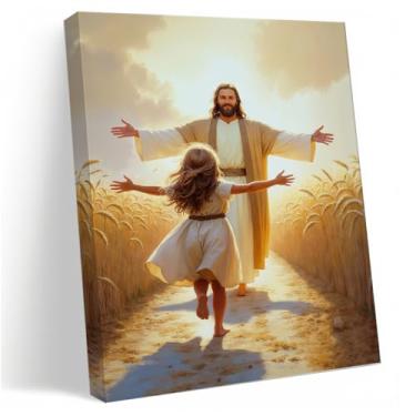 Imagem de Um salto de fé, arte cristã, arte de parede em tela de oração de Jesus e menina, arte religiosa de Deus, decoração cristã de Páscoa e Natal para mulheres, amigas, irmãs, colegas de trabalho