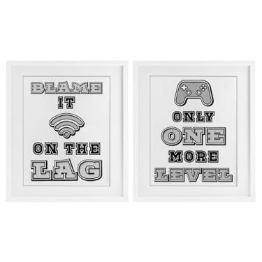 Imagem de Stupell Industries Black & White Gamer Quotes 2 Peças Impressão Emoldurada Branca Conjunto de Vidro Design por Marcus Prime, 21 x 17