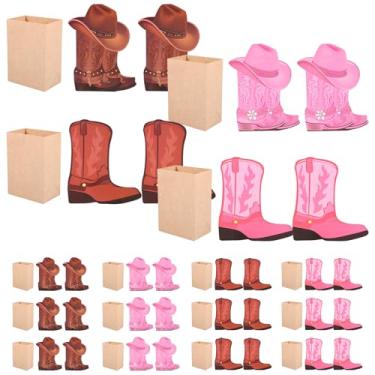 Imagem de Zuxmvot 16 peças de bolsas de festa de caubói, padrão de bota e chapéu com filme à prova d'água, saco de papel grosso do oeste selvagem, lembrancinha de festa de cowboy