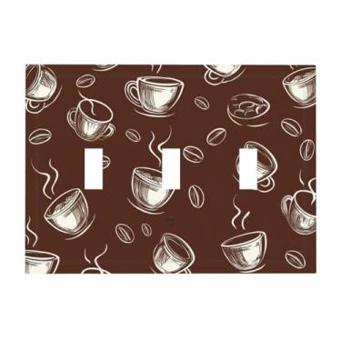 Imagem de JDAKHD Placa de cobertura para interruptor de luz com tema de café vintage aquarela floral folha de planta 3 gangues placa de parede decorativa decoração retrô para amantes de café placa de