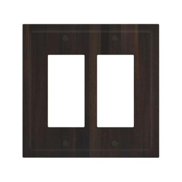 Imagem de Nadoabtm Capas decorativas para tomadas rústicas vintage marrom escuro grão de madeira 2 gangues duplo GFCI balancim painel de parede elétrico placa de cobertura para casa de fazenda decoração de casa