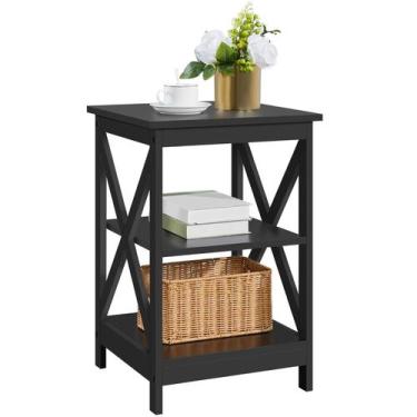 Imagem de Mesa lateral de sofá Yaheetech de 3 níveis com prateleira preta