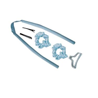 Imagem de barenx Modelador de cabelo Heatless Hair Curl Rod Headband Soft Sponge DIY Hair Styling Tools for Natural Hair Curler reutilizável preguiçoso - Azul + clipe