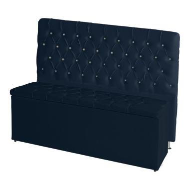 Imagem de Kit De Quarto Cabeceira De Cama Box E Calçadeira Baú Bella Casall Queen 160 Cm Suede Botão Strass Azul Eli Móveis E Deco
