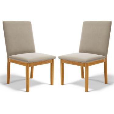 Imagem de Kit Com 2 Cadeiras Daniela Madeira Maciça Estofada Para Mesa De Jantar Veludo Bege 102