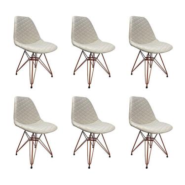 Imagem de Kit 6 Cadeiras Jantar Estofadas Nude Eiffel Eames Base Cobre - Cor: Nude