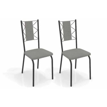 Imagem de Cadeira De Cozinha Lisboa 2c076prf Aço Kit 2 Un Preto-boucle Cinza - Kappesberg