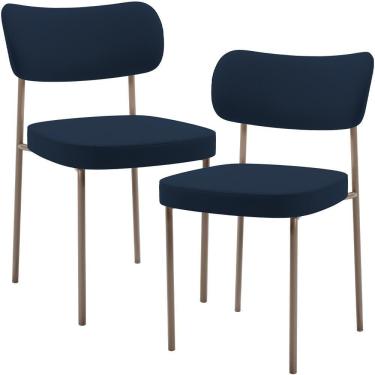 Imagem de Kit 02 Cadeiras Para Sala De Jantar Melina Base Arena L02 Suede Azul Marinho - Lyam Decor