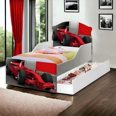 Imagem de Cama Infantil Lívia Adesivada Carro Com Auxiliar Cambel