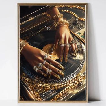 Imagem de Arte de parede em tela de mulher afro-americana vintage fotos de pessoas negras moda estética pôsteres música moderna arte de parede impressão vintage dj afro-americano pintura mulher negra 40 x 61 cm