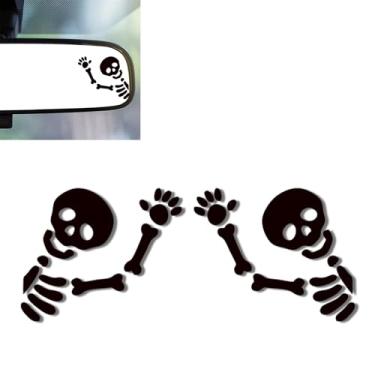 Imagem de 2 peças decalque de espelho de carro esqueleto, adesivo para espelhos retrovisores, acessórios de carro esqueleto vinil adesivos fofos para carros e decalques presentes para mulheres, homens, crianças