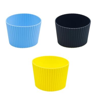 Imagem de ZQtyf Pacote com 3 capas protetoras para copo de café resistente ao calor, capa protetora de garrafa de vidro antiderrapante (azul celeste, amarelo, preto)
